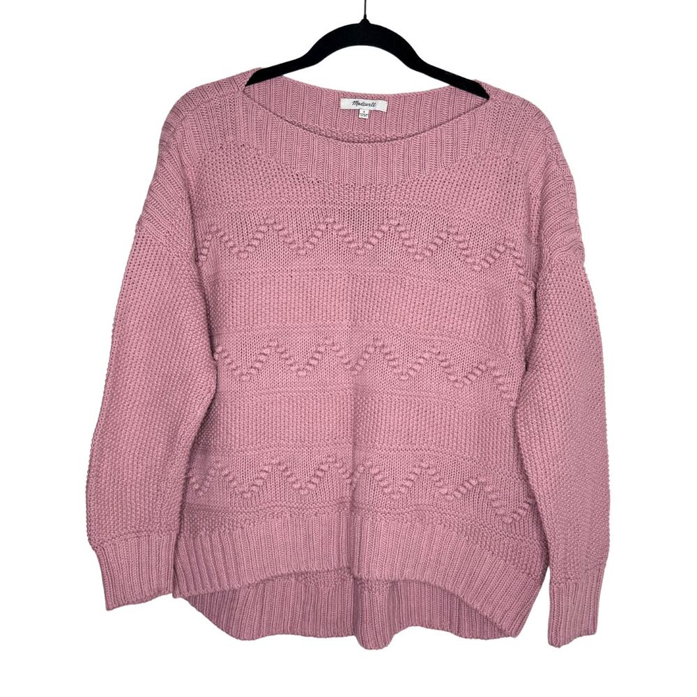 Madewell Zigzag Stitch Bobble Boatneck Pullover Long Sleeve Sweater Small Pink